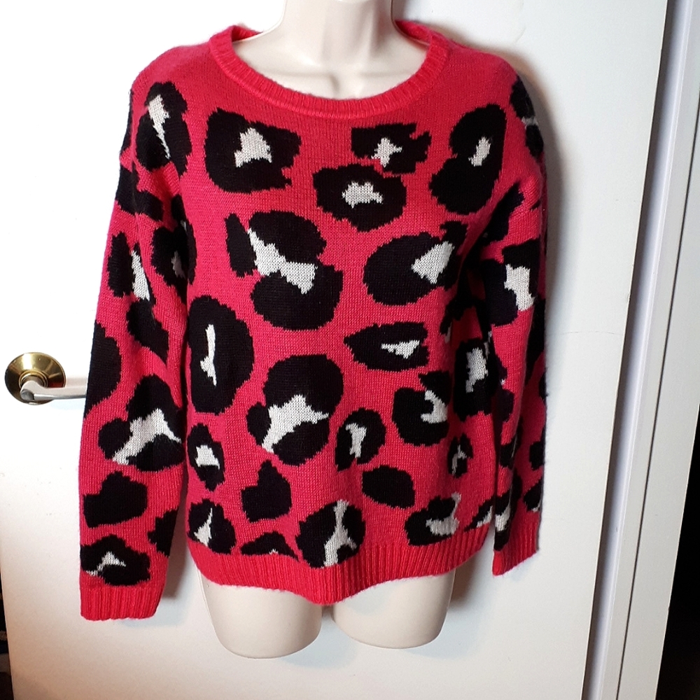 *NEW* DIVIDED BY H&M Women's Pink Sweater with Black & White Animal Print Small